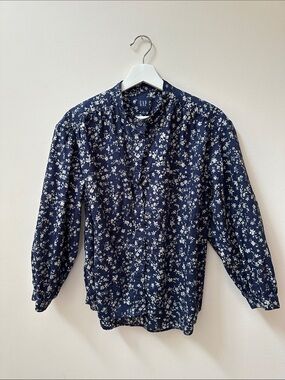 GAP Navy Blue Floral Button-Front Top